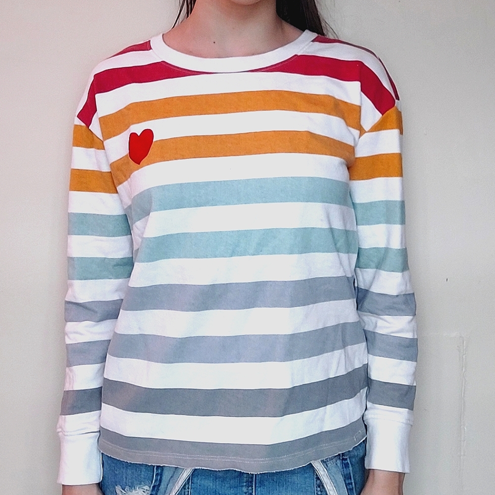 Small Rainbow striped long sleeved shirt heart detail